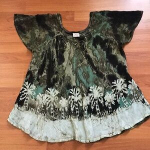 Advance Apparels Green Tie-Dye Floral Border Short Sleeve Top